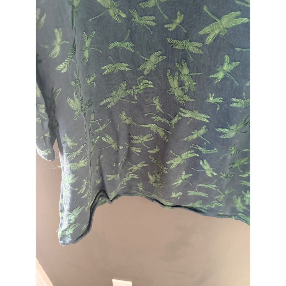 Citron Santa Monica Vintage Y2k Silk Dragonfly Mandarin Jacket Teal Green Frog M - Picture 4 of 9